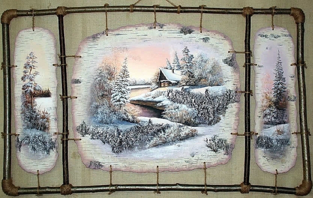 Рисунки на бересте Сергея Сурина