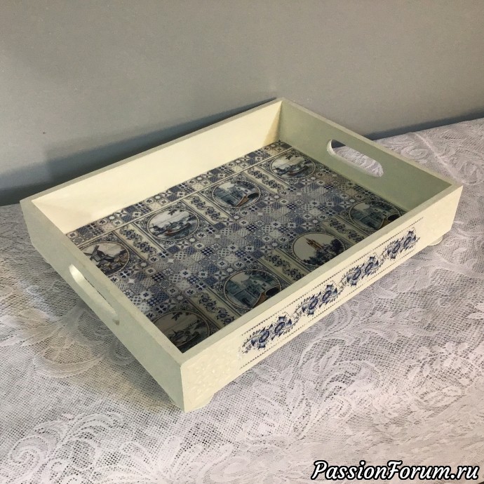 Декупаж. Набор для кухни в бело-голубой гамме.