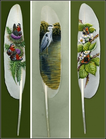 Рисунки на перьях