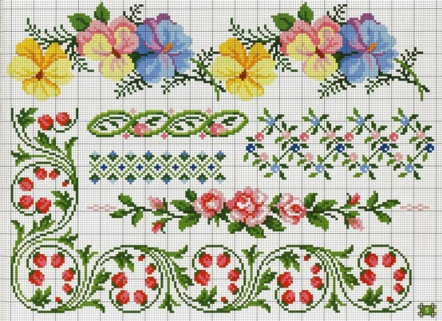 Схемы вышивки крестиком. Бордюры, уголки. Часть 1
