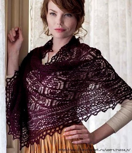 Ажурный палантин &quot;Mantilla&quot; спицами. Описание и схема