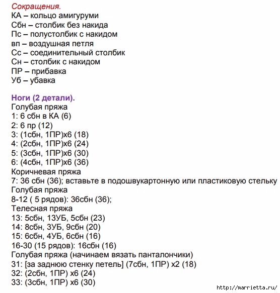 Амигуруми. Куколка Сашенька. Описание