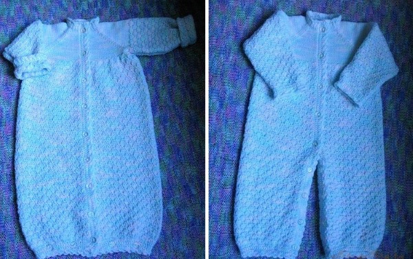 Вязаные комбинезоны для новорожденных. Описание и схемы