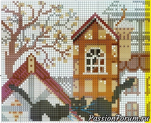 Город и кошки. Схемы вышивки. Осень