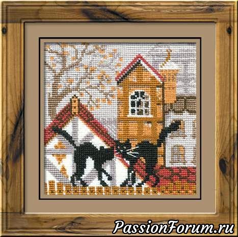 Город и кошки. Схемы вышивки. Осень