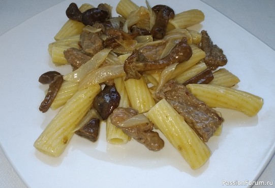 Паста Tortiglioni с говядиной, паприкой и опятами