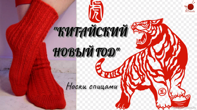 Носки &quot;КИТАЙСКИЙ НОВЫЙ ГОД&quot; спицами. Видео МК