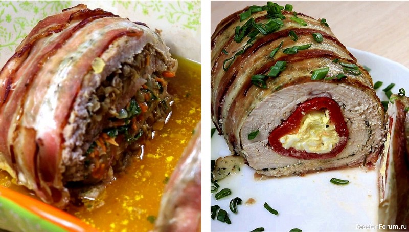Два мясных рулета с начинкой на новогодний стол