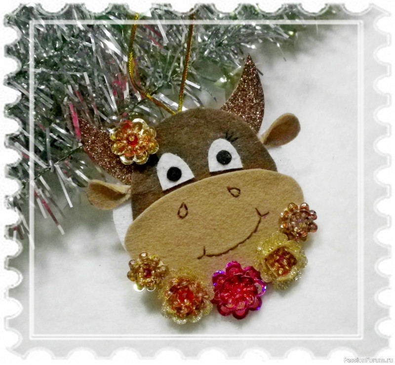Мк Символ 2021 года бычок или коровка из фетра. DIY Ornaments christmas bull or cow made of felt