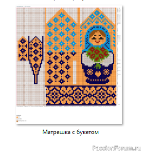 ​Жаккард + вышивка. Варежки &quot;Матрёшка с букетом&quot; Схема