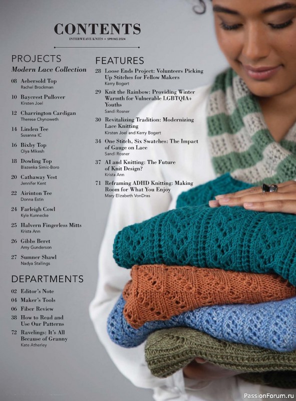 Вязаные модели в журнале «Interweave Knits - Spring 2024»