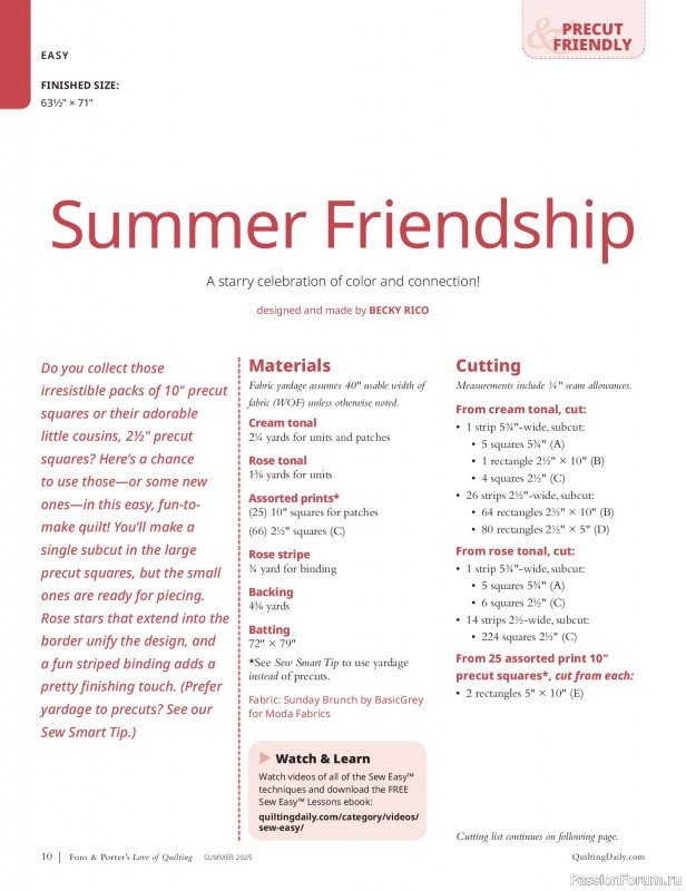 Коллекция проектов для рукодельниц в журнале «Fons & Porter’s Love Of Quilting - Summer 2025»