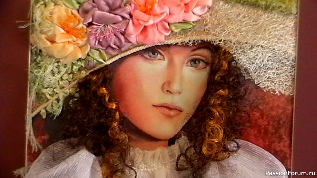 Картина "Бабушкина шляпа", вышитая в нескольких техниках