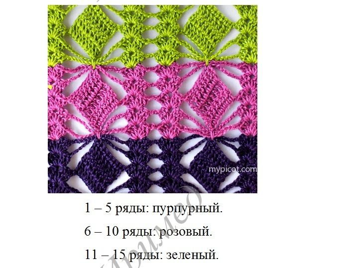 Узор &quot;Квадратики&quot; крючком. МК.