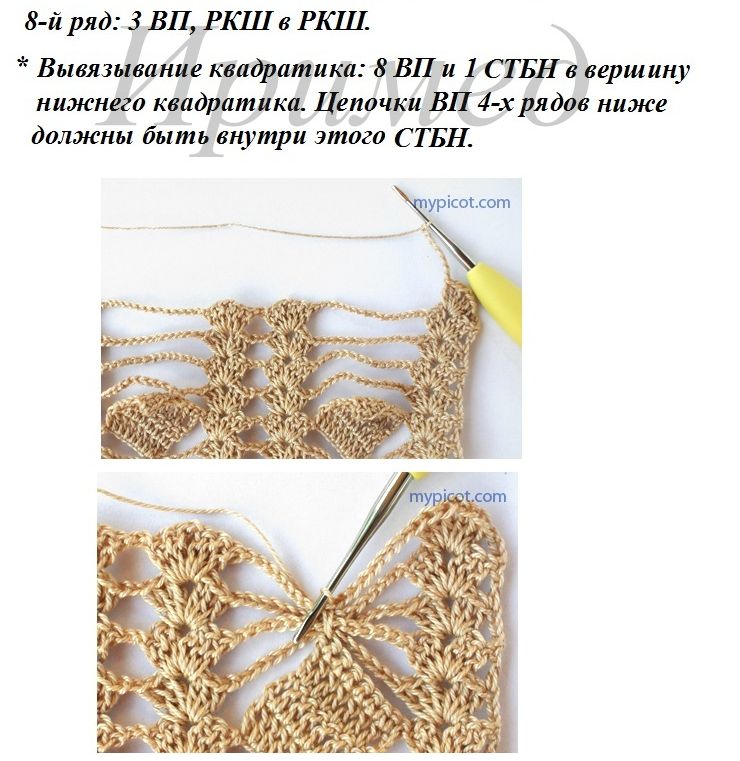 Узор &quot;Квадратики&quot; крючком. МК.