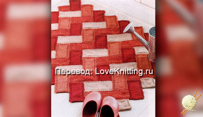 Коврик кирпичики и квадраты спицами