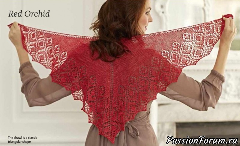 Вязание шали Красная орхидея Red Orchid