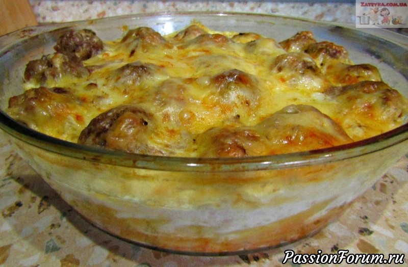 Макароны с мясными фрикадельками в духовке