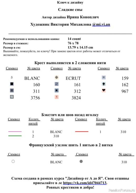 "Сладкие сны". Схема вышивки