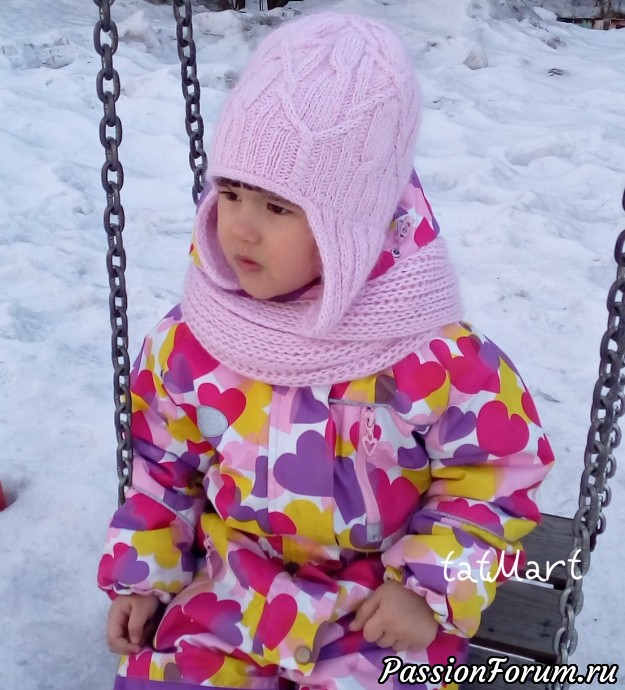 Шапка, шарф/снуд "Pink" спицами.