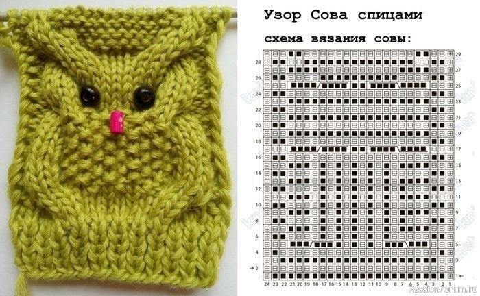 Котошапочка спицами «Сова». Описание