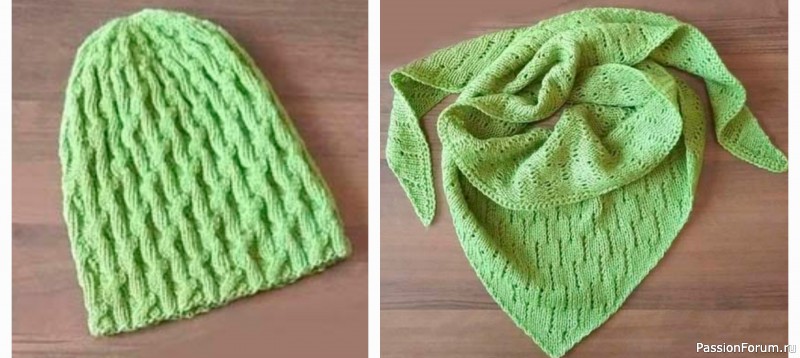 Шапка и бактус узором &quot;диагональные косы&quot;. Схема
