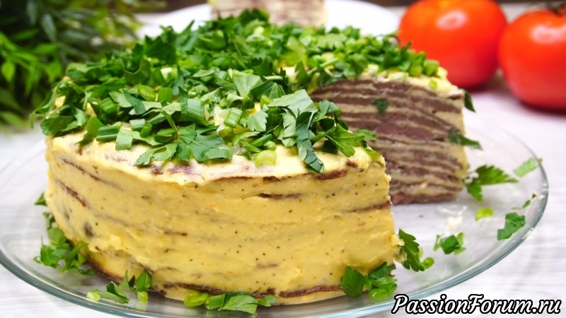 Закусочный печеночный торт с нежным вкусом