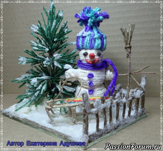 Новогодняя композиция из джута ( Первый снег )