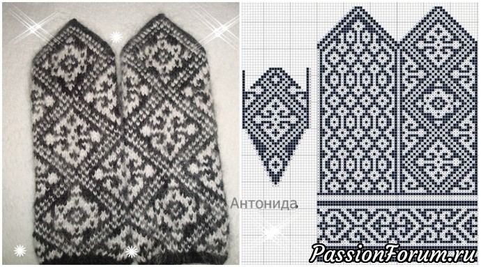 Варежки"Узоры". Связаны спицами. Схема.