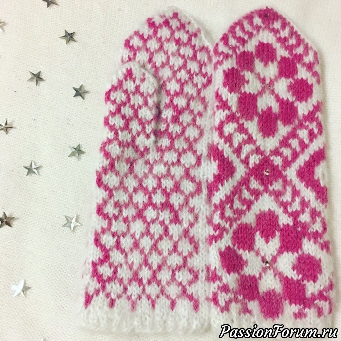 Варежки "Розовые мечты". Схема.Связаны спицами.