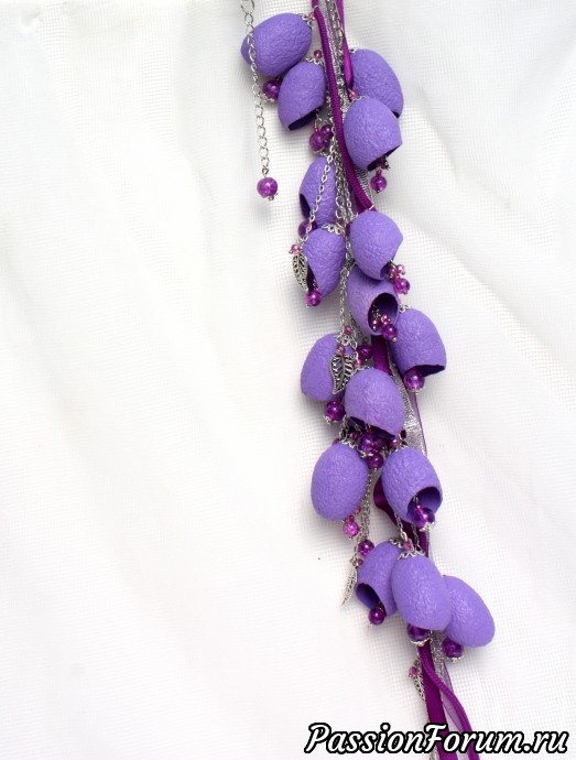 Колье из коконов шелкопряда "A bouquet of purple lilacs "