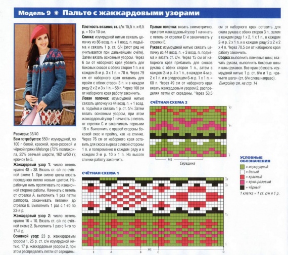 Пальто с жаккардовым узором крючком (схема и описание)