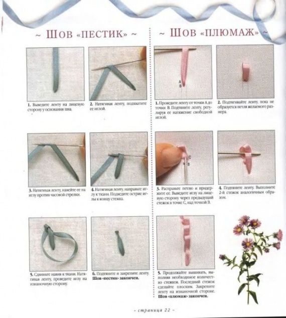Вышивка лентами. 1.Швы